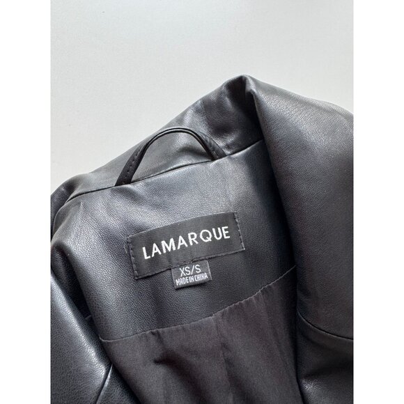 LAMARQUE Galia Black Faux Leather Feather Trim Oversized Blazer, Size XS/S - Picture 11 of 13